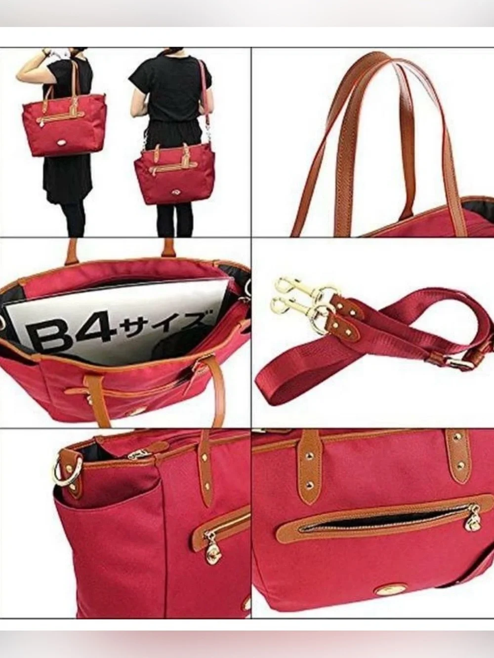 Coach Red Canvas Tote with Brown Leather Trim